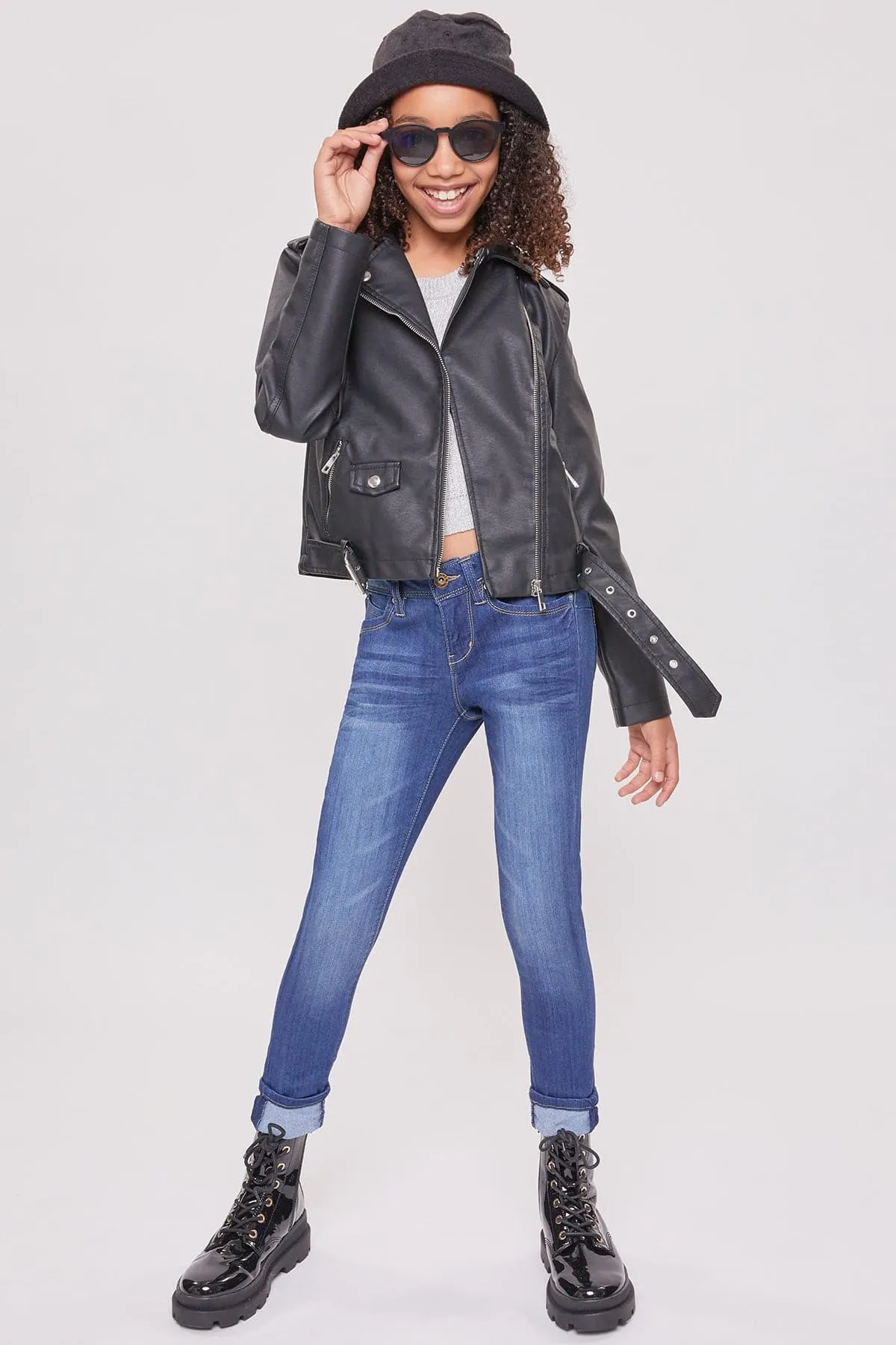 Girls WannaBettaFit Cuffed Denim Skinny Jeans sold by YMI