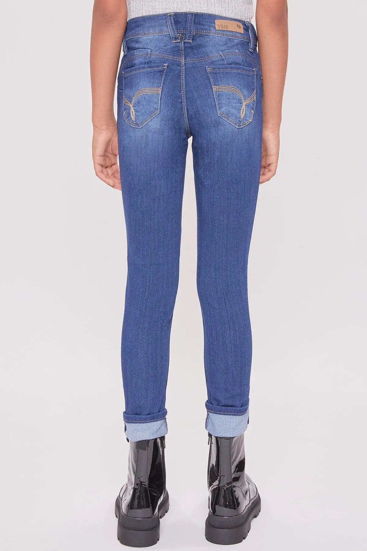 Girls WannaBettaFit Cuffed Denim Skinny Jeans sold by YMI product image thumbnail 3