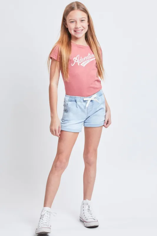 Girls Essential Knit Jogger Shorts with Faux Drawstring sold by YMI