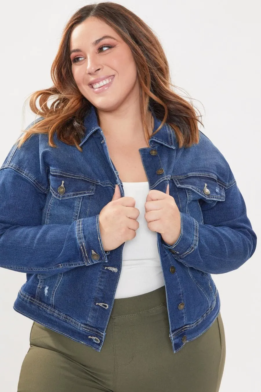 Women's Plus Size Drop Shoulder Boyfriend Denim Jacket sold by YMI product image thumbnail 5