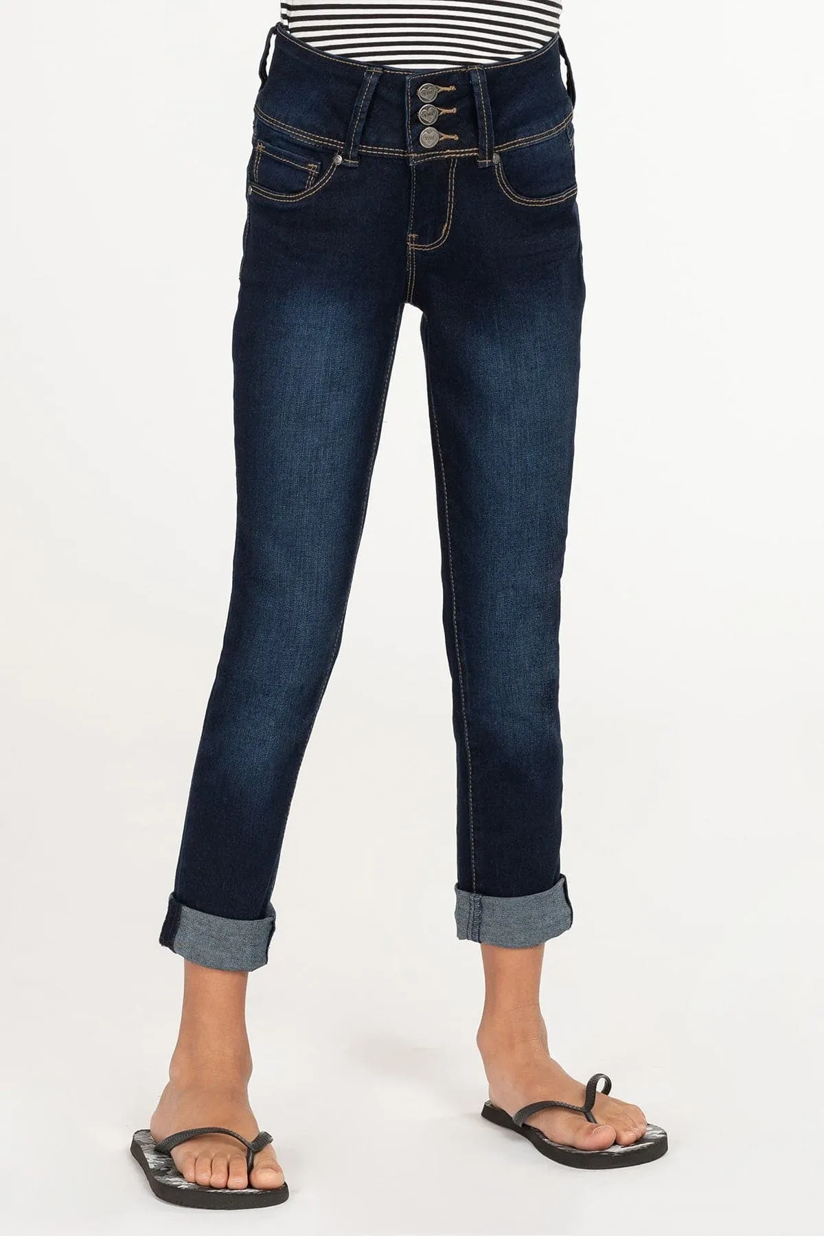 Girls Essential 3-Button Denim Skinny Jeans with Rolled Cuffs sold by YMI product image thumbnail 2