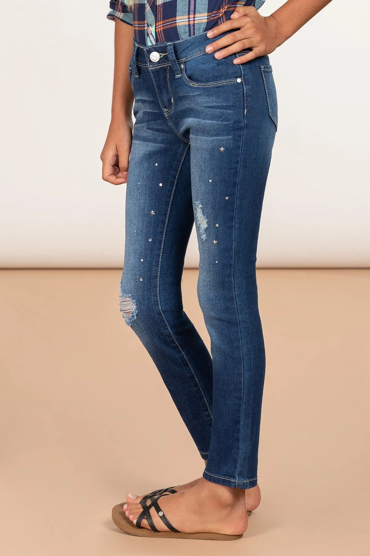Girls Love Denim Skinny Jeans With Studs sold by YMI product image thumbnail 3