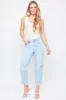 Women's Comfort Waist High Rise Straight Mom Fit Jeans with Destructed Hem sold by YMI