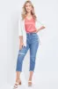 Women's Comfort Waist High Rise Straight Mom Fit Jeans with Destructed Hem sold by YMI