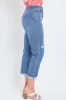 Women's Comfort Waist High Rise Straight Mom Fit Jeans with Destructed Hem sold by YMI