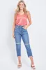Women's Comfort Waist High Rise Straight Mom Fit Jeans with Destructed Hem sold by YMI