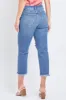 Women's Comfort Waist High Rise Straight Mom Fit Jeans with Destructed Hem sold by YMI