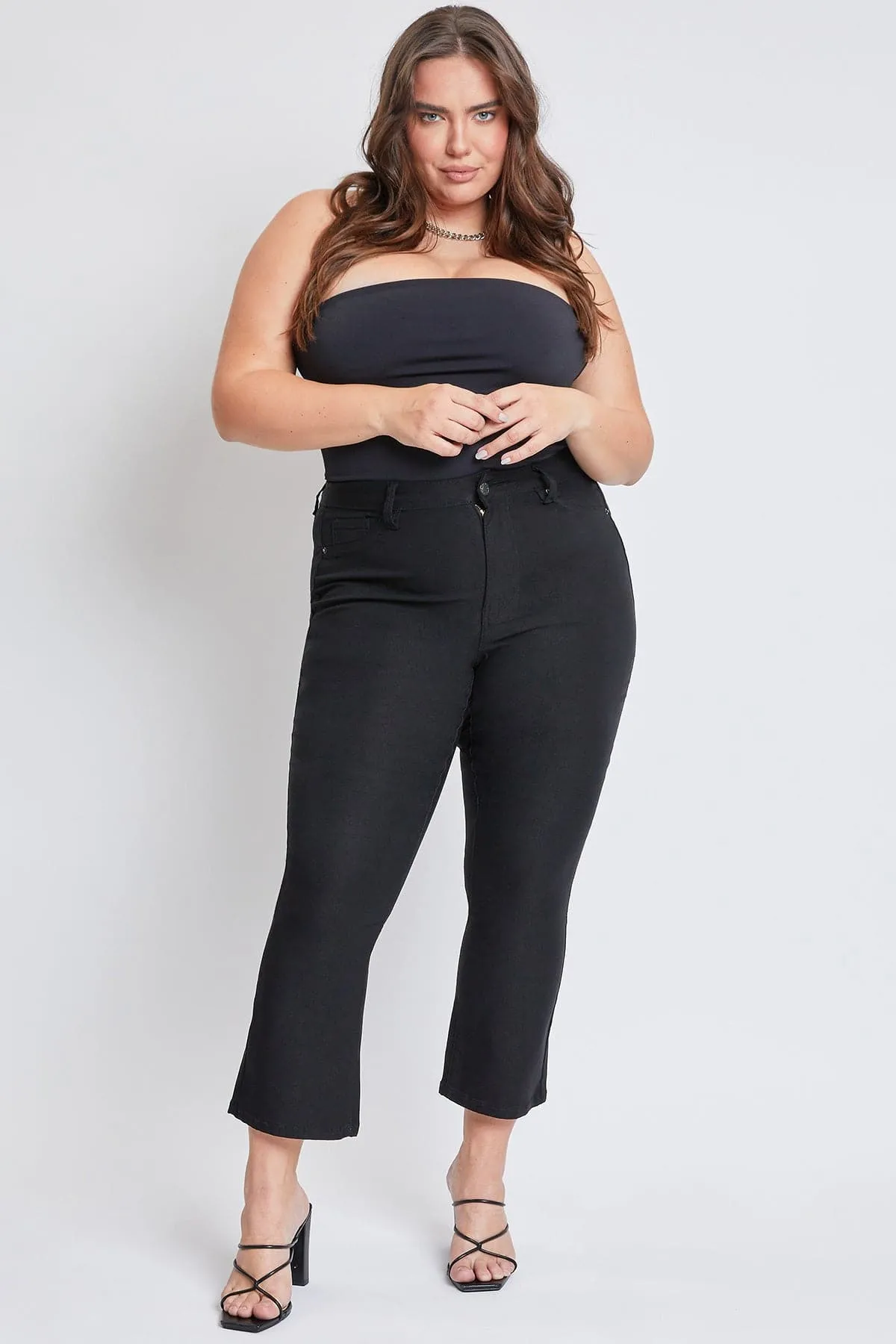 Women's Plus Hyperstretch Cropped Kick Flare Pants, Black sold by YMI product image thumbnail 5