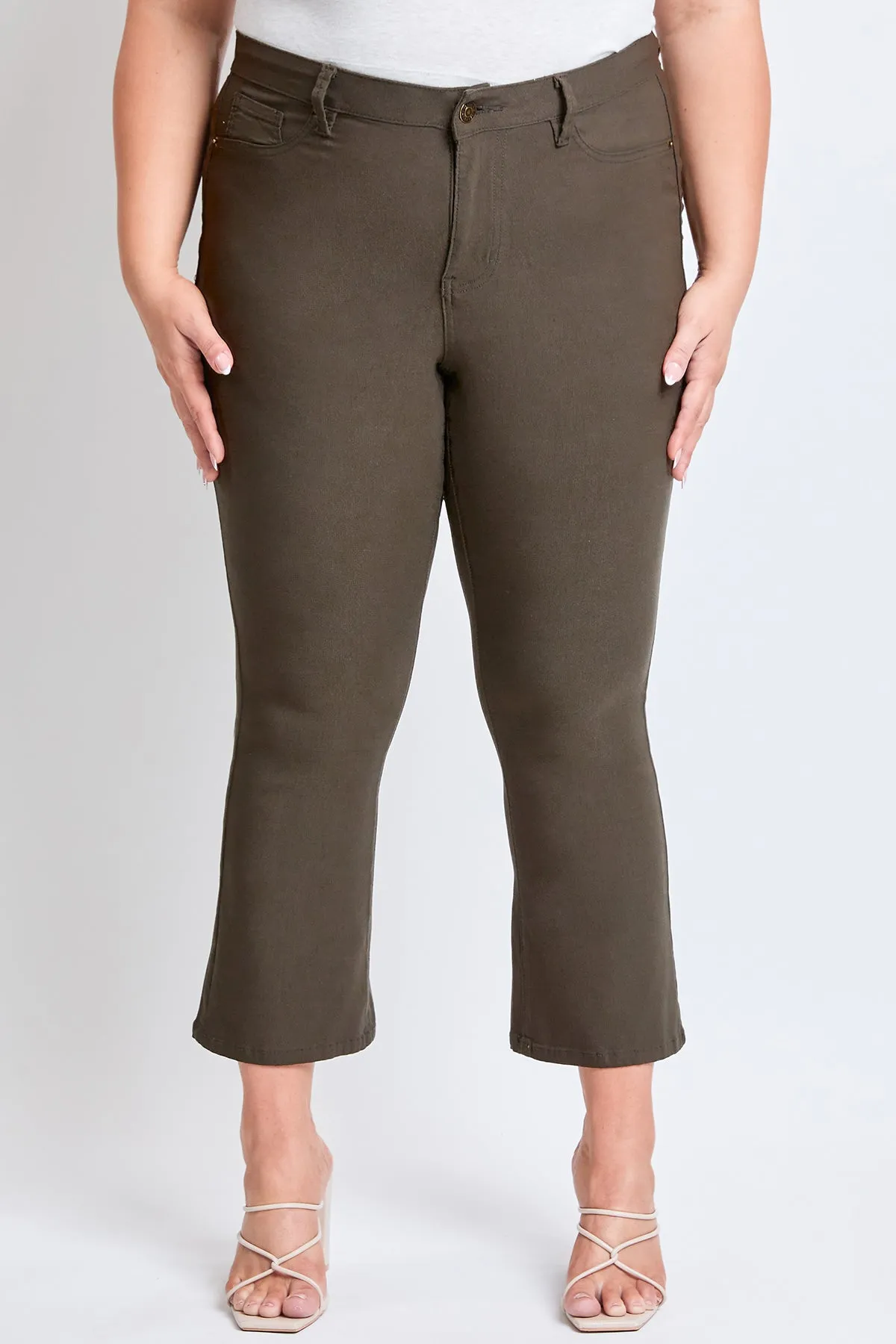 Women's Plus Hyperstretch Cropped Kick Flare Pants, Dark Olive sold by YMI product image thumbnail 4