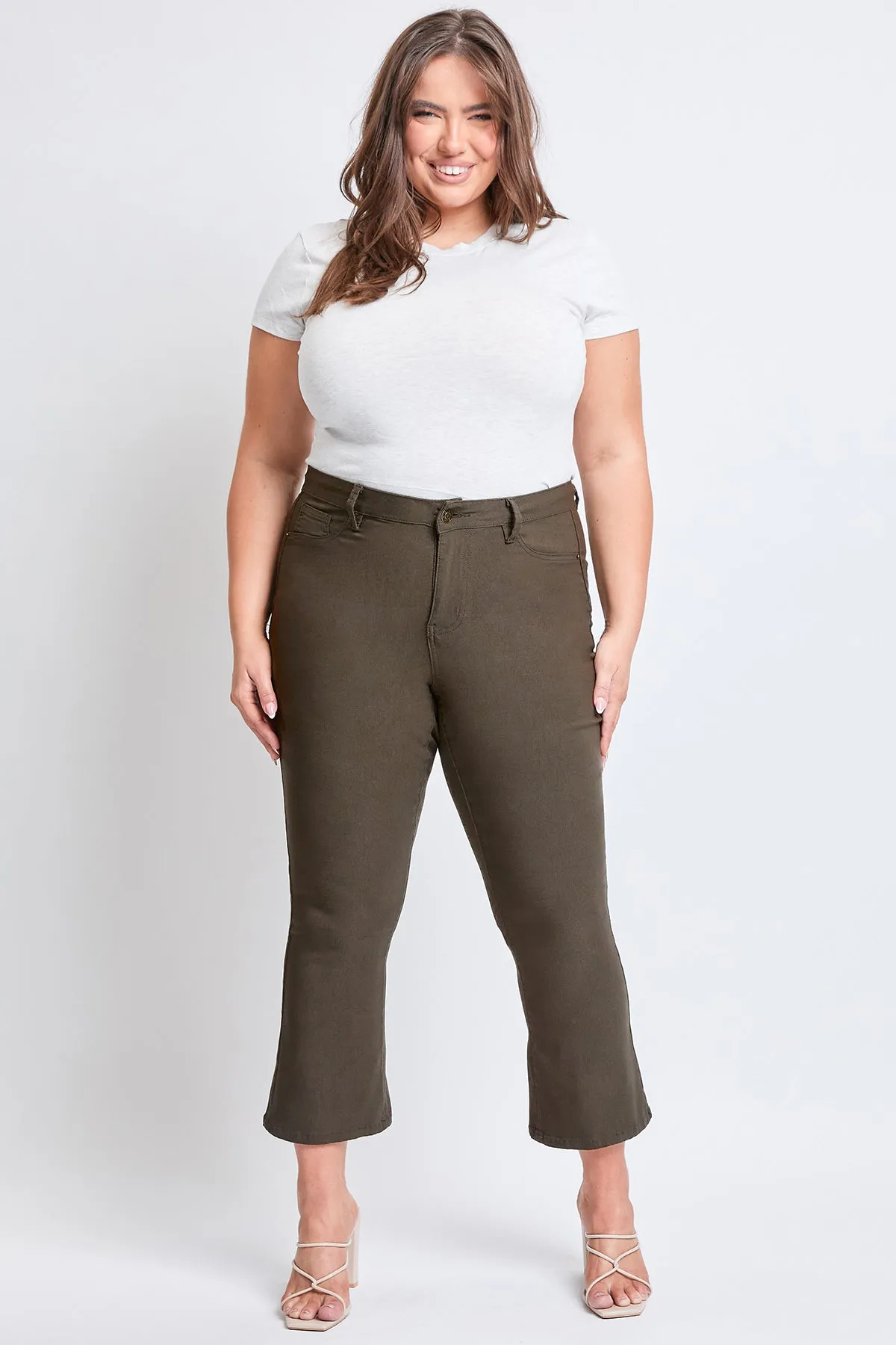 Women's Plus Hyperstretch Cropped Kick Flare Pants, Dark Olive sold by YMI product image thumbnail 5