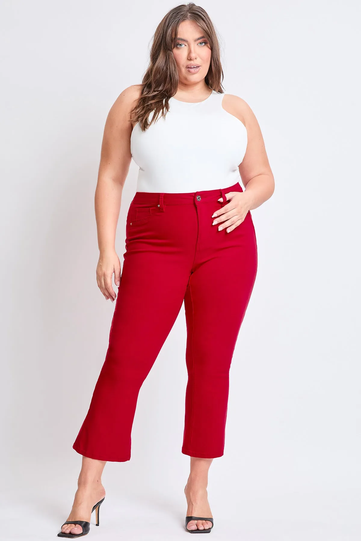 Women's Plus Hyperstretch Cropped Kick Flare Pants, Ruby Red sold by YMI