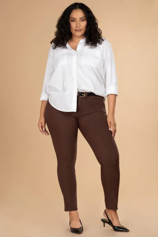 Women's Plus Size Hyperstretch Skinny Pants, Cocoa sold by YMI