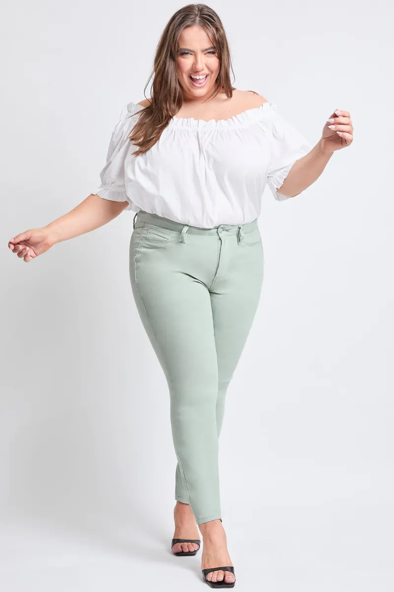 Women's Plus Size Hyperstretch Tummy Control Skinny Pants, Aloe sold by YMI