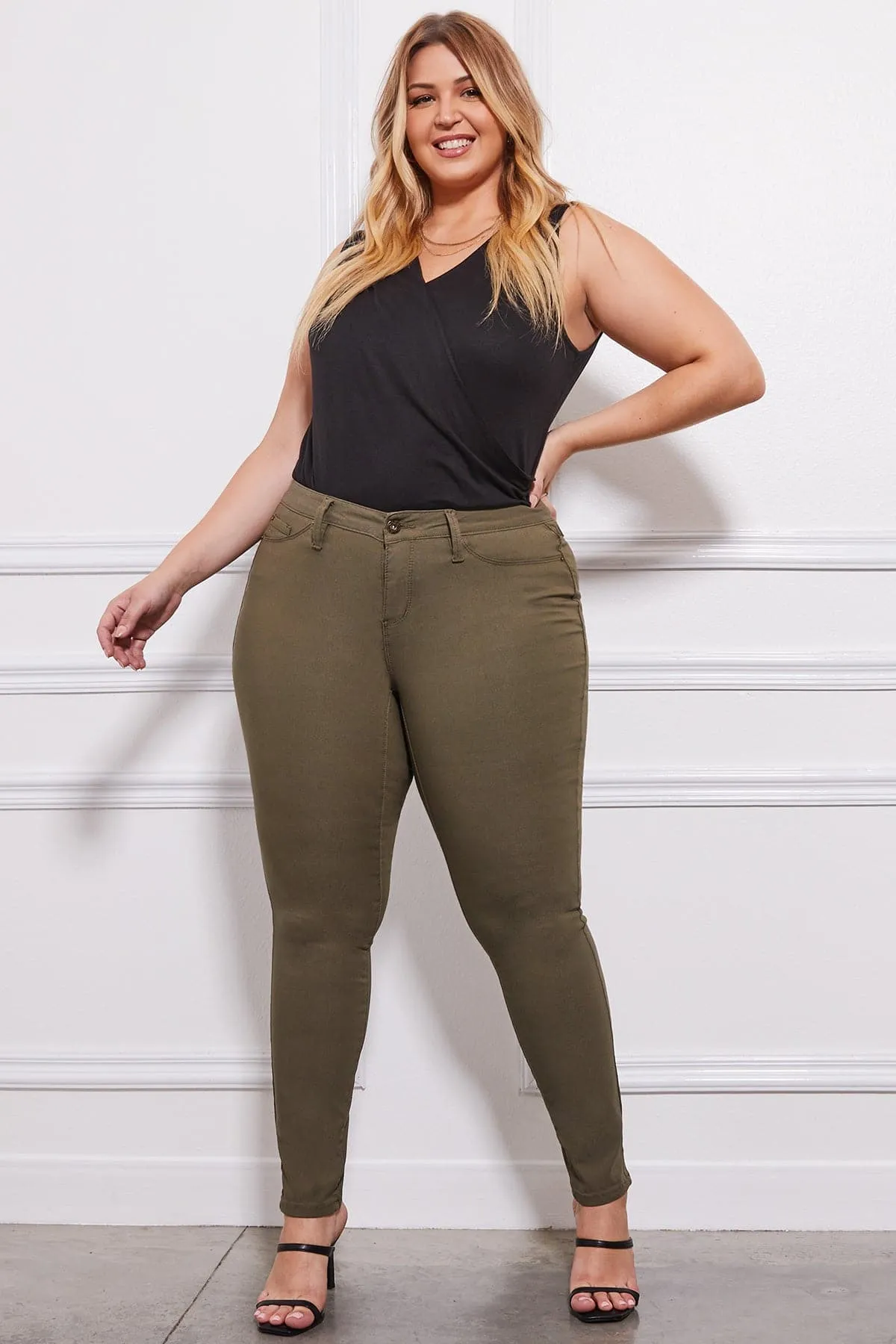 Women's Plus Size Hyperstretch Skinny Pants, Olivine sold by YMI