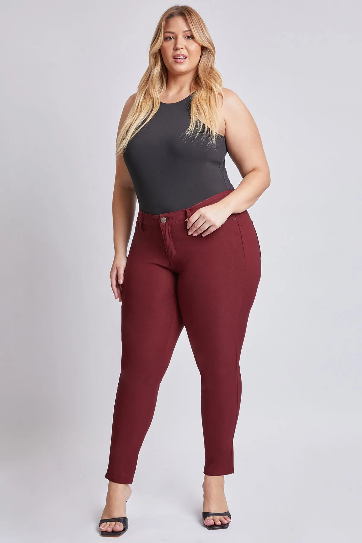 Women's Plus Size Hyperstretch Skinny Pants, Dark Wine sold by YMI