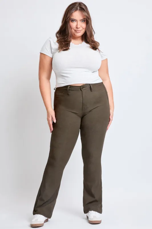 Women's Plus Size Hyperstretch Flare Pants, Dark Olive made by YMI