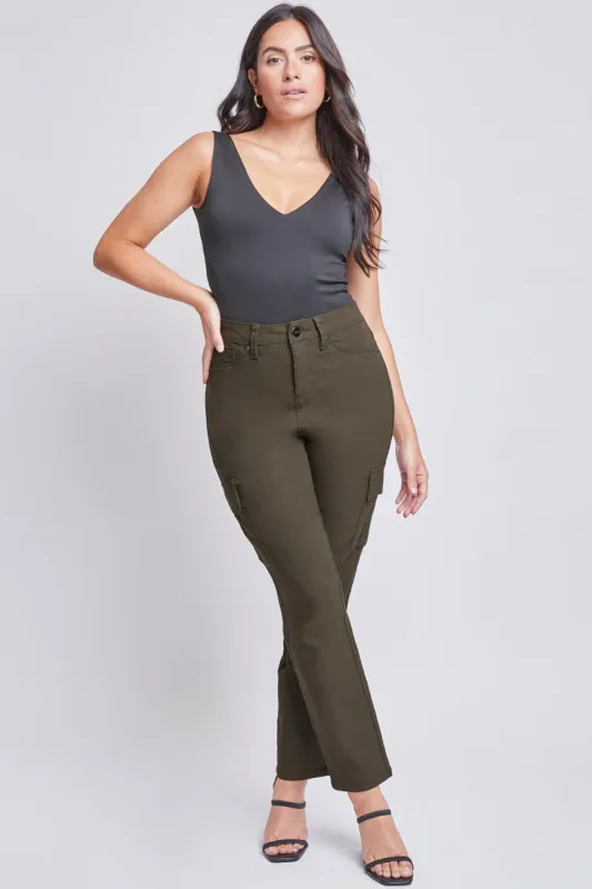 Women's Hyperstretch Straight Leg Cargo Pants, Dark Olive sold by YMI