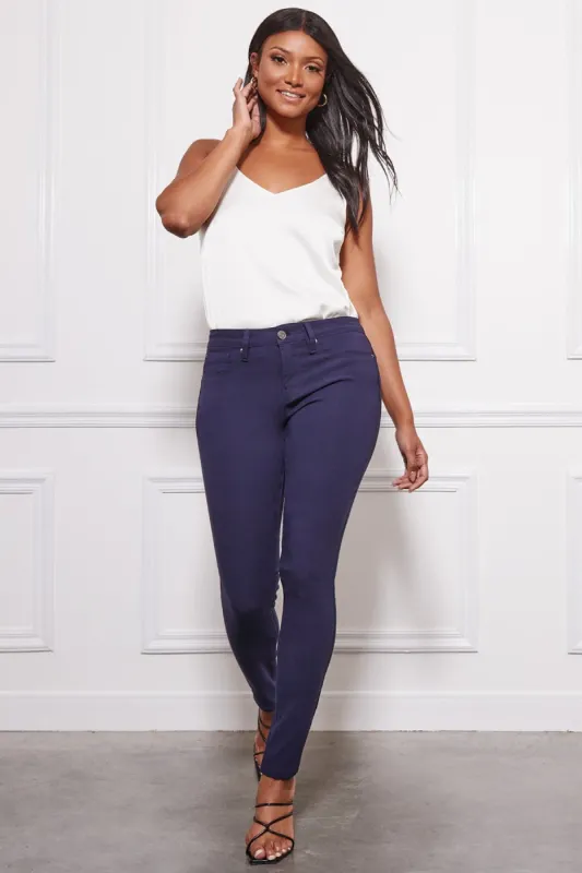 Women's Hyperstretch Mid Rise Skinny Pants, Navy sold by YMI