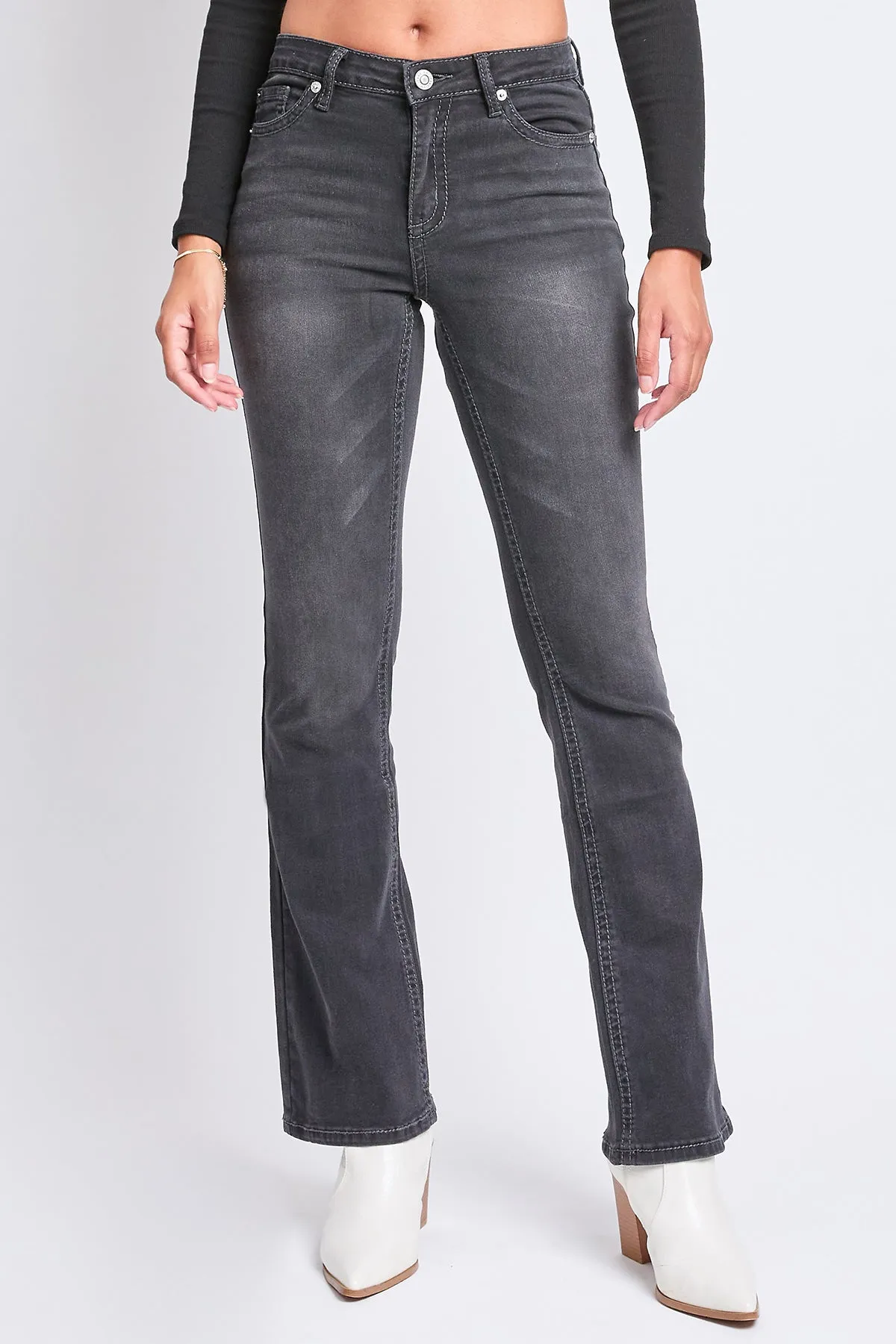 Women's Mid Rise Studded Fleur De Lis Bootcut Jeans sold by YMI product image thumbnail 2