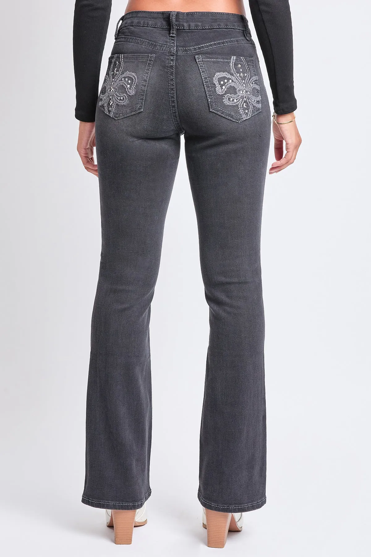 Women's Mid Rise Studded Fleur De Lis Bootcut Jeans sold by YMI product image thumbnail 5