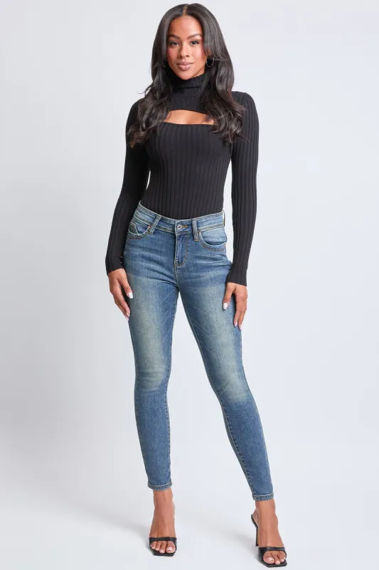 Women's WannaBettaButt Mid Rise Embroidered Skinny Jean sold by YMI