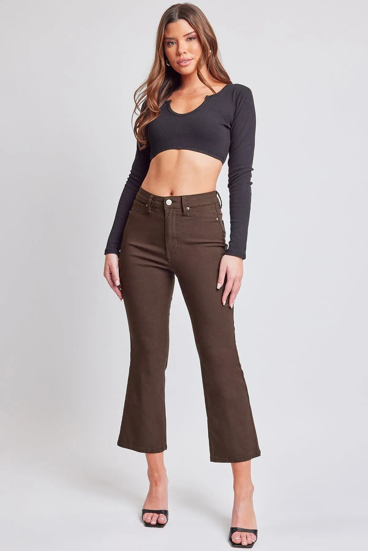 Women's Hyperstretch Cropped Kick Flare Leg Pants, Cocoa sold by YMI