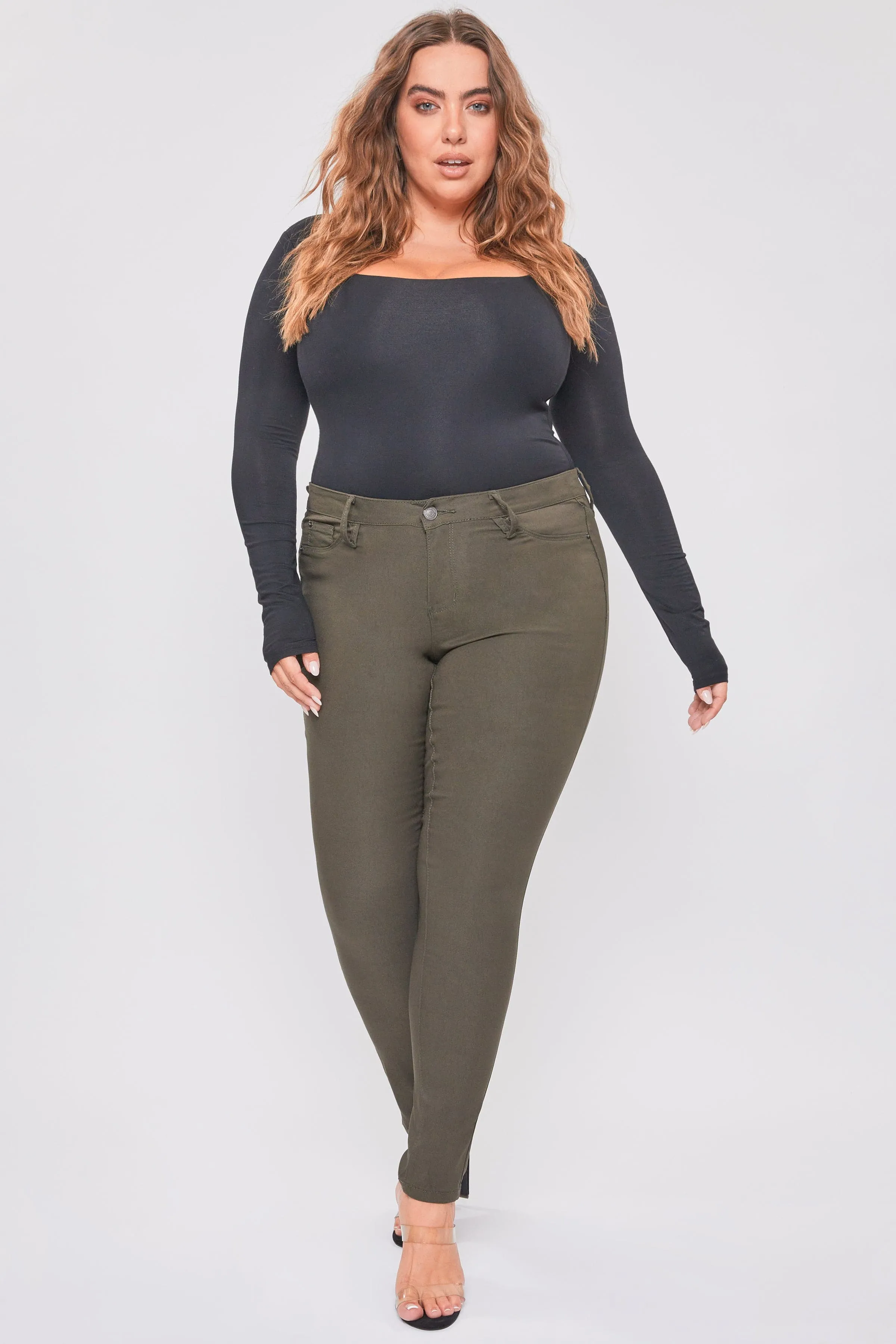 Women's Plus Size Hyperstretch Skinny Jeans, Dark Olive sold by YMI