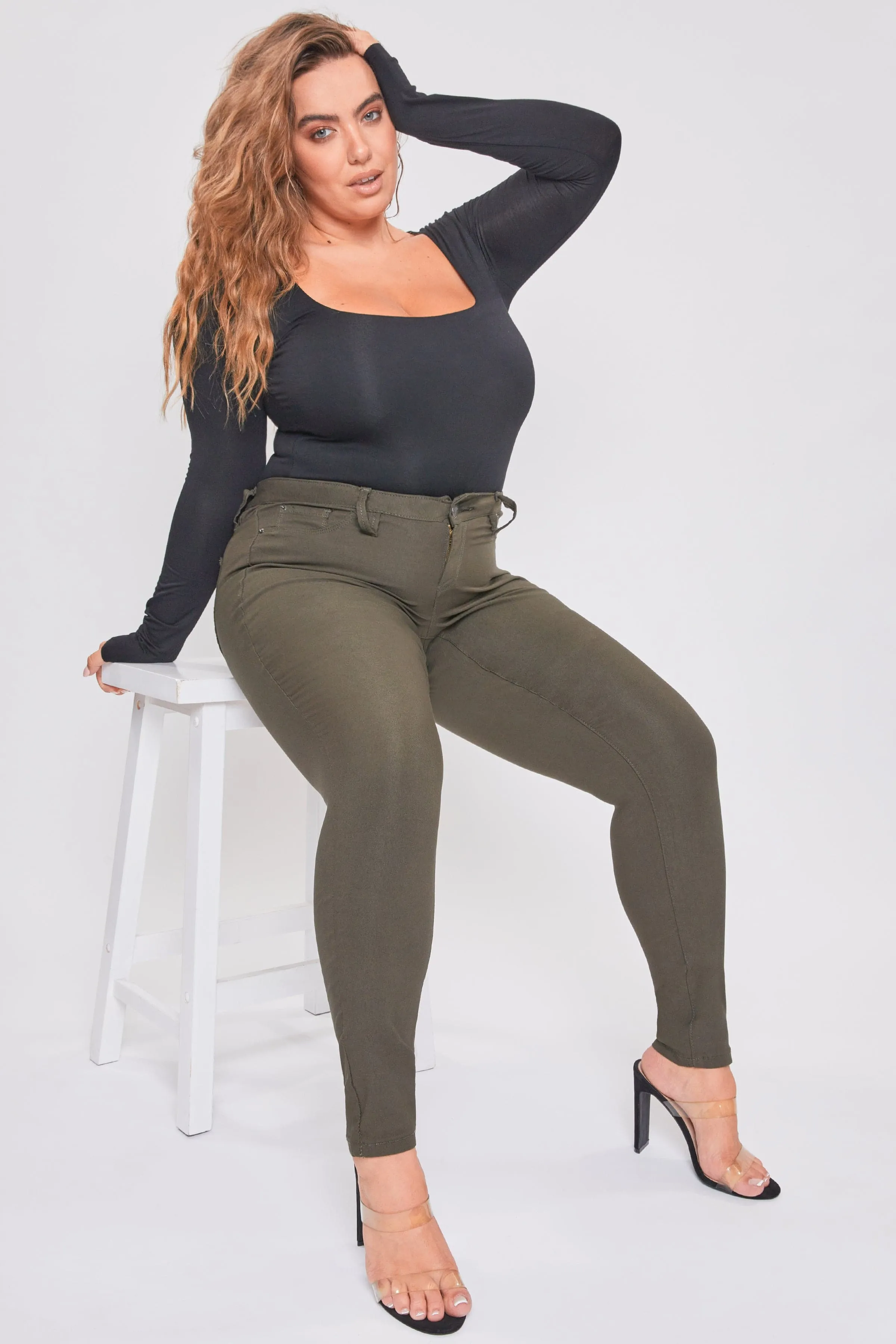 Women's Plus Size Hyperstretch Skinny Jeans, Dark Olive sold by YMI product image thumbnail 4