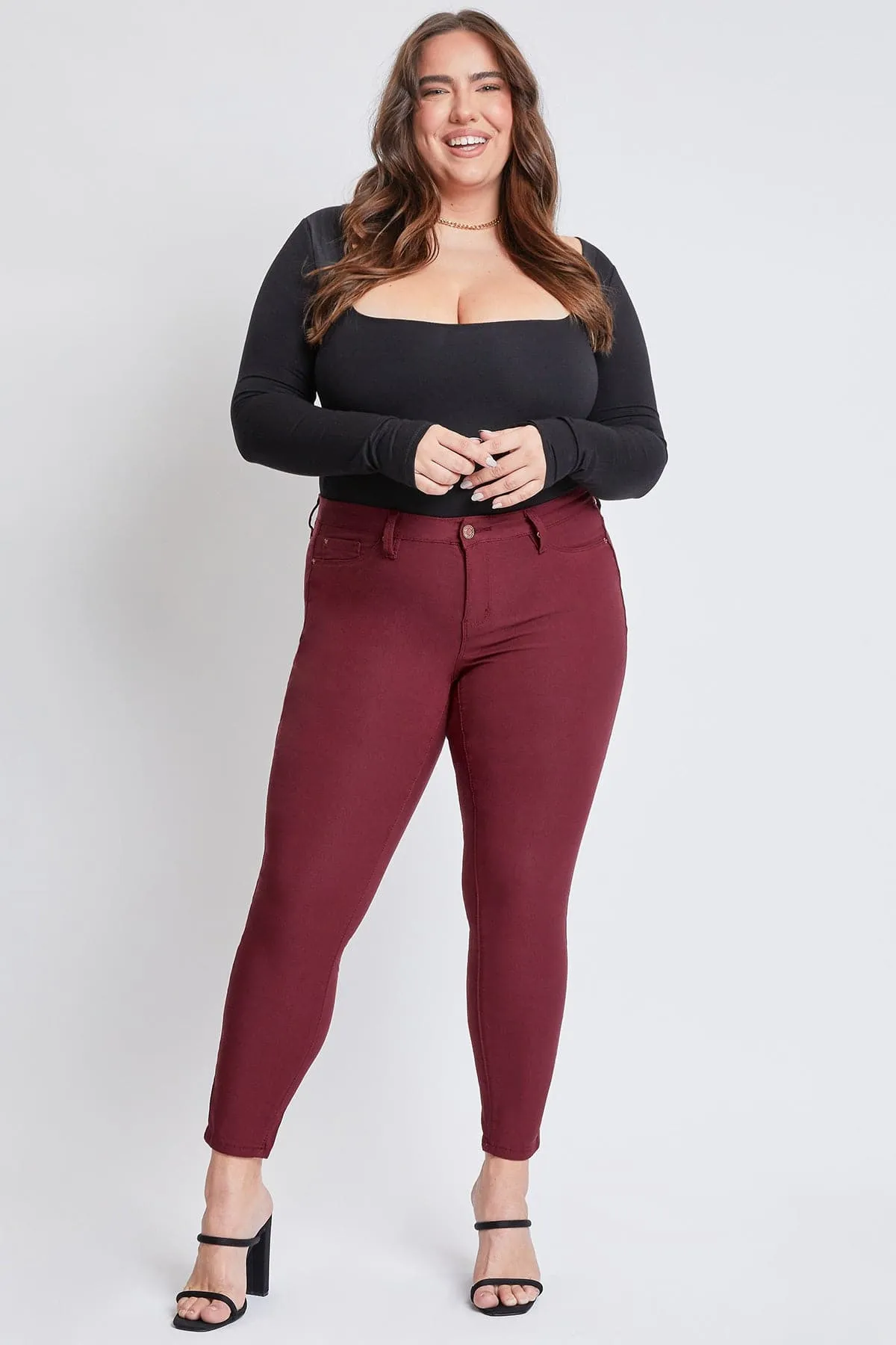 Women's Plus Size Hyperstretch Skinny Jeans, Dark Rose sold by YMI