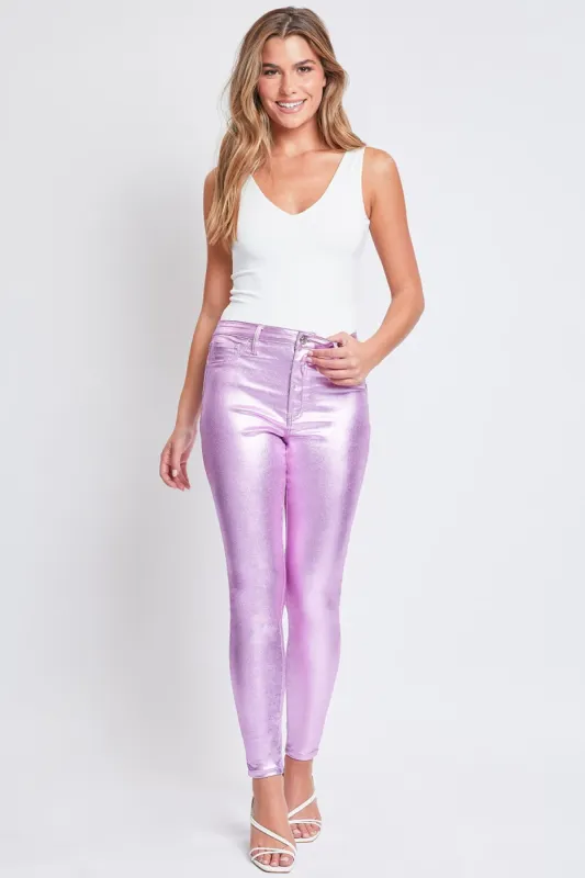 Women's Metallic Hyperstretch Skinny Pants, Lavender sold by YMI