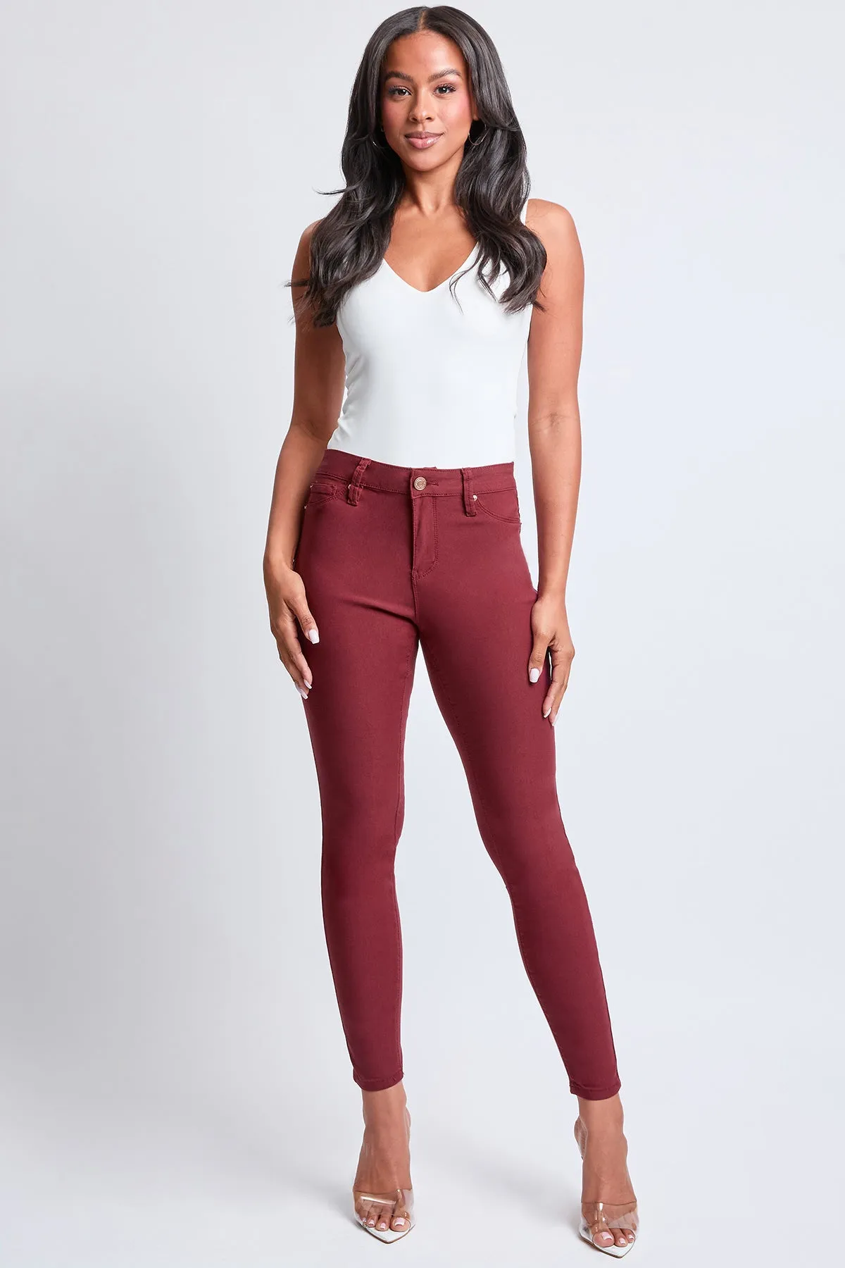 Women's Hyperstretch Skinny Pants, Fiery Coral sold by YMI
