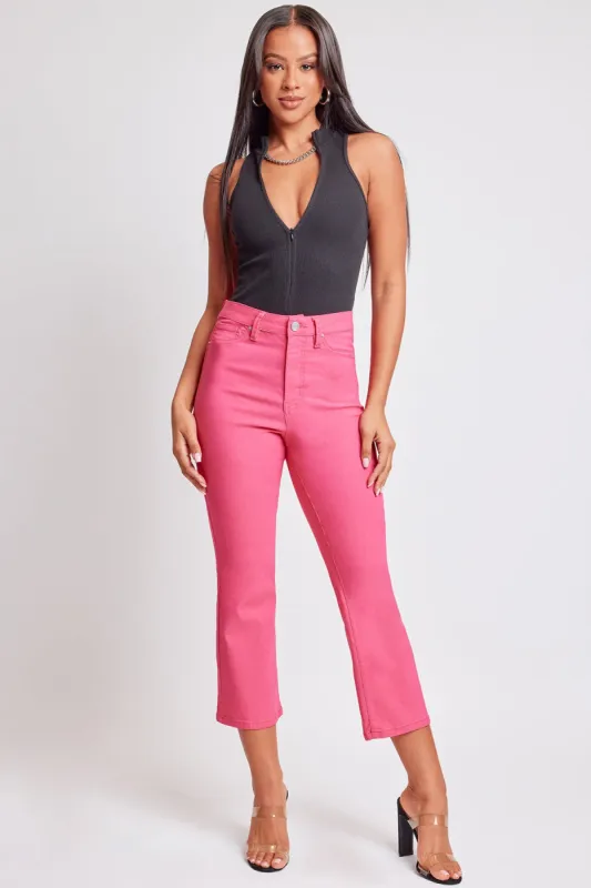 Women's Hyperstretch Cropped Kick Flare Leg Pants, Fiery Coral sold by YMI