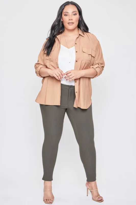 Women's Plus Hyperstretch Skinny Pants, Dark Olive sold by YMI