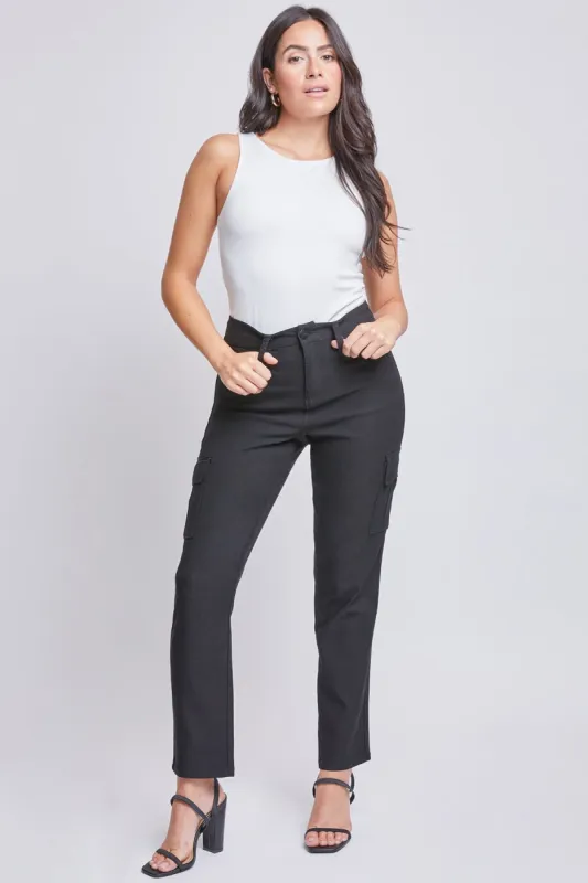 Women's Hyperstretch Straight Leg Cargo Pants, Black sold by YMI