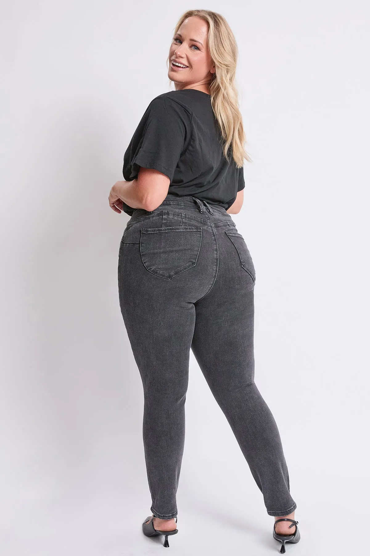 Women's Plus High Rise Curve Confidence WannaBettaButt Skinny Jeans sold by YMI product image thumbnail 5