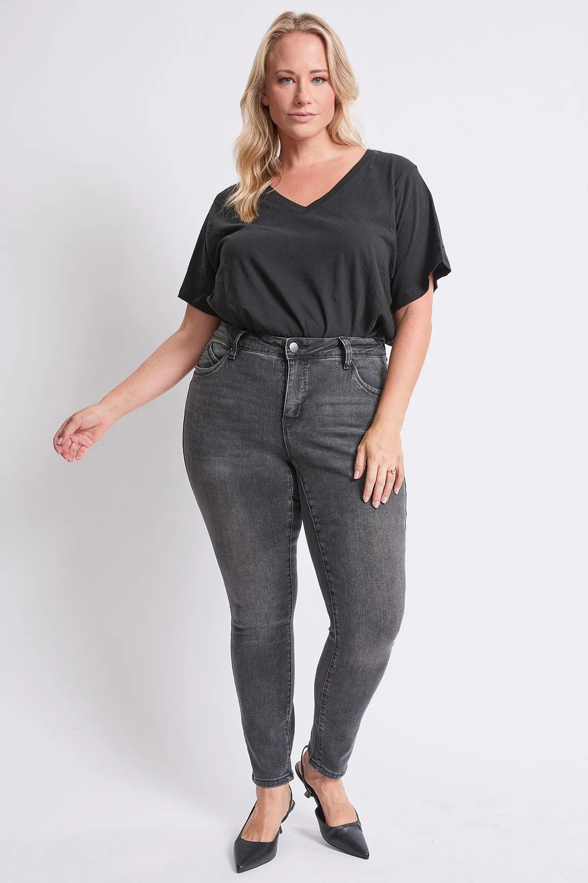 Women's Plus High Rise Curve Confidence WannaBettaButt Skinny Jeans sold by YMI