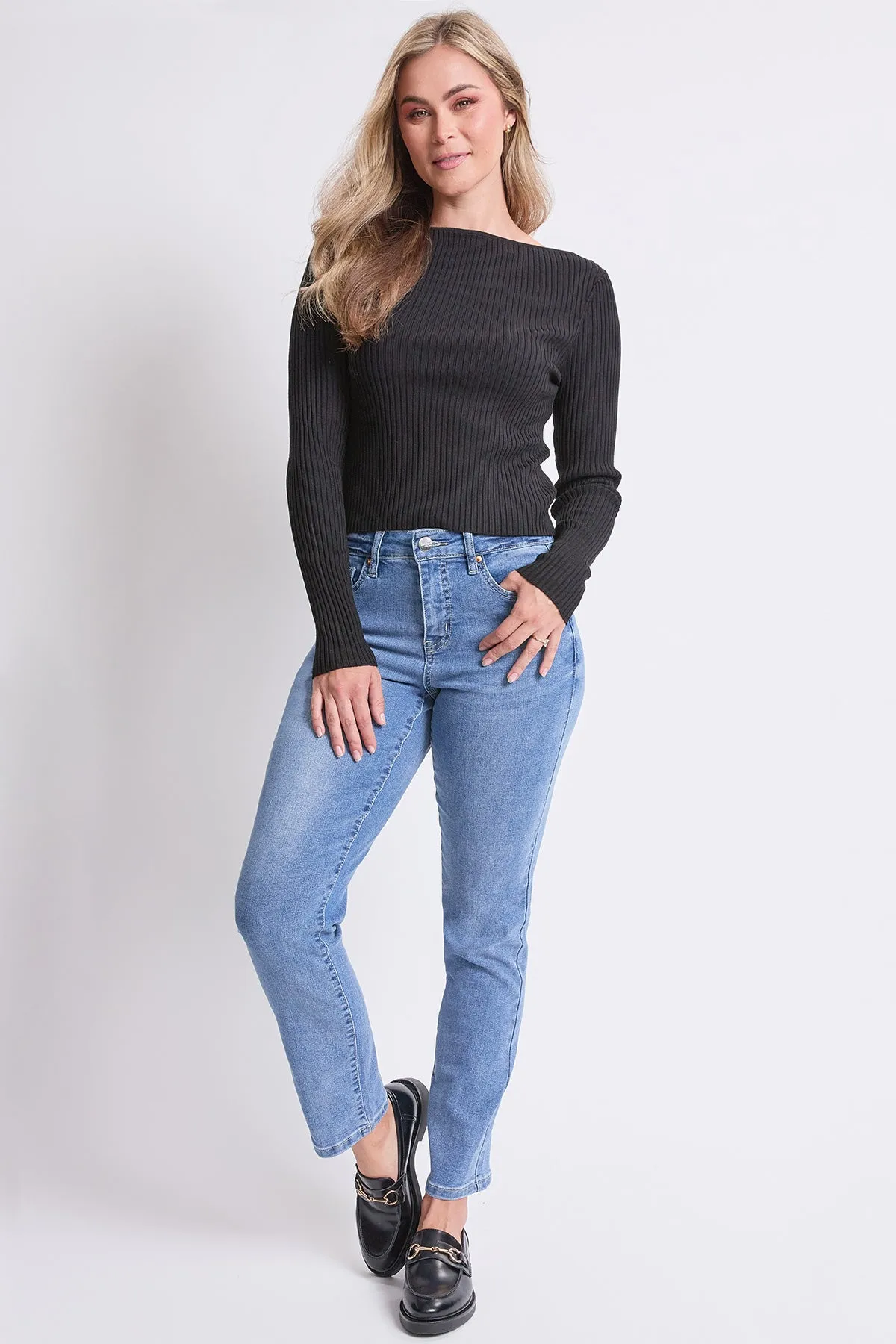 Women's High Rise Basic 5 Pocket Straight Jeans sold by YMI