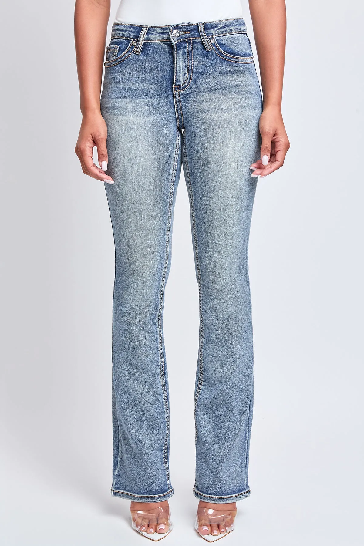 Women's Heavy Stitch Mid Rise Bootcut Stud Jeans sold by YMI product image thumbnail 2