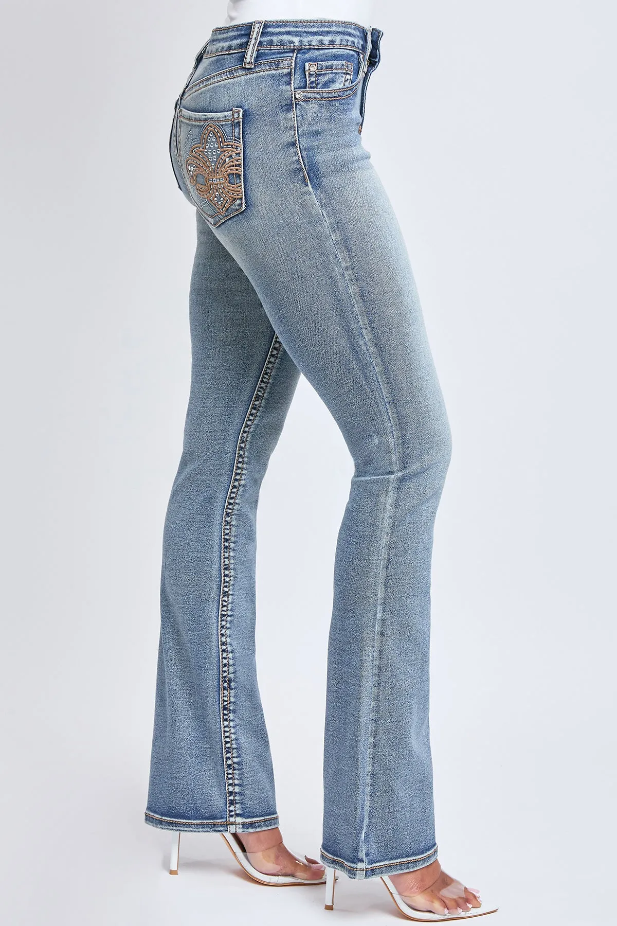 Women's Heavy Stitch Mid Rise Bootcut Stud Jeans sold by YMI product image thumbnail 3