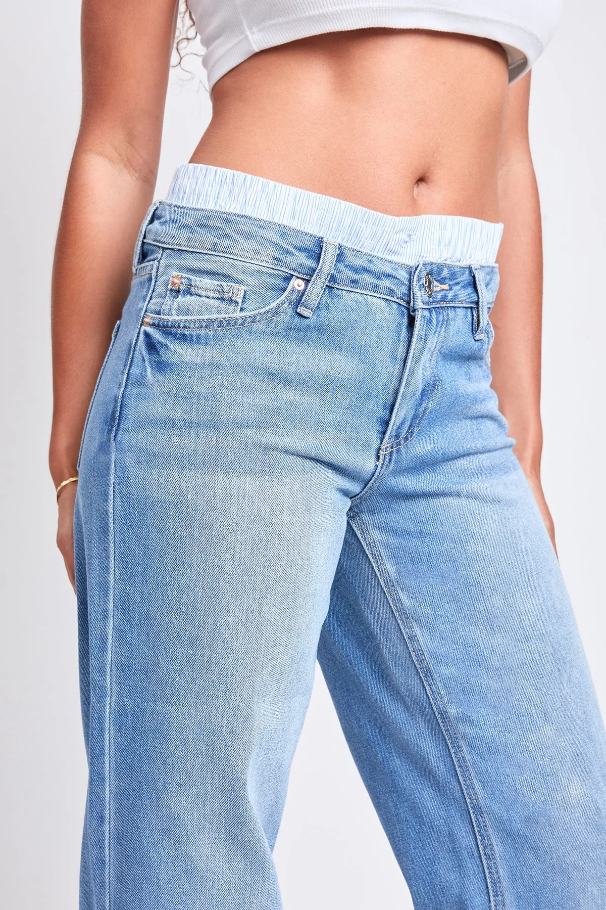 Women's Mid Rise Relax Fit Wide Leg Boxer Jeans sold by YMI product image thumbnail 3