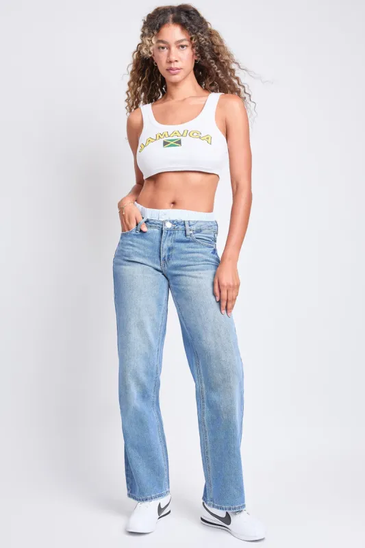 Women's Mid Rise Relax Fit Wide Leg Boxer Jeans sold by YMI