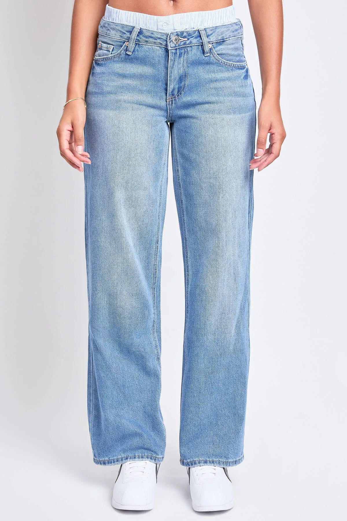 Women's Mid Rise Relax Fit Wide Leg Boxer Jeans sold by YMI product image thumbnail 2