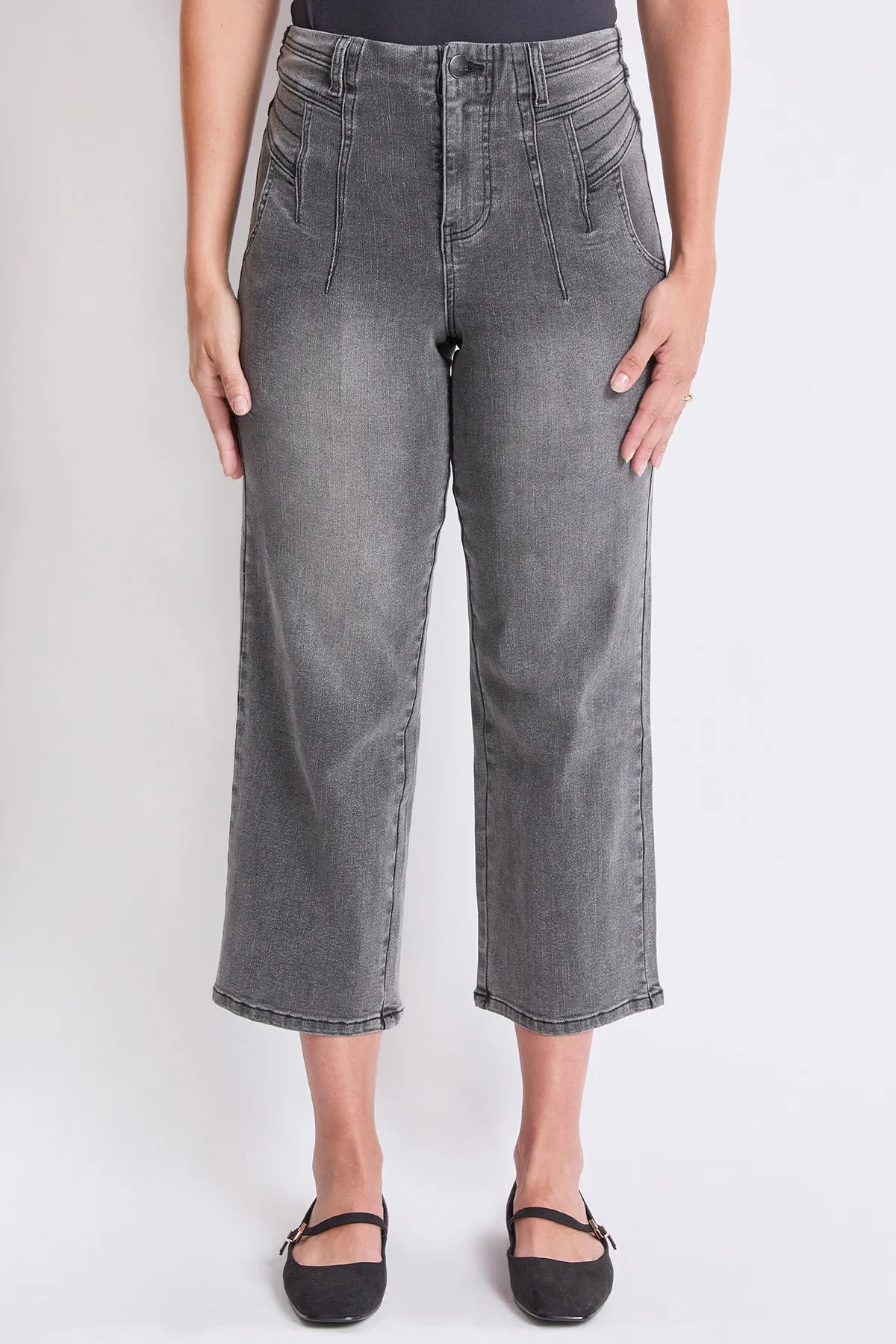 Women's High Rise Crop Detailed Wide Leg Jeans sold by YMI product image thumbnail 2