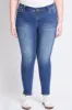 Women's Plus WannaBettaButt Mid Rise Embroidered Skinny Jean sold by YMI