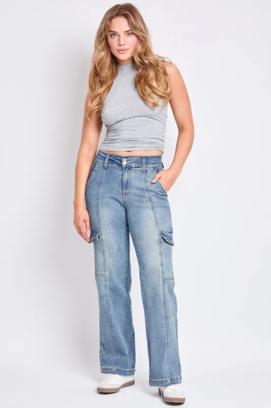 Women's High Rise Elastic Waist Straight Leg Cargo sold by YMI