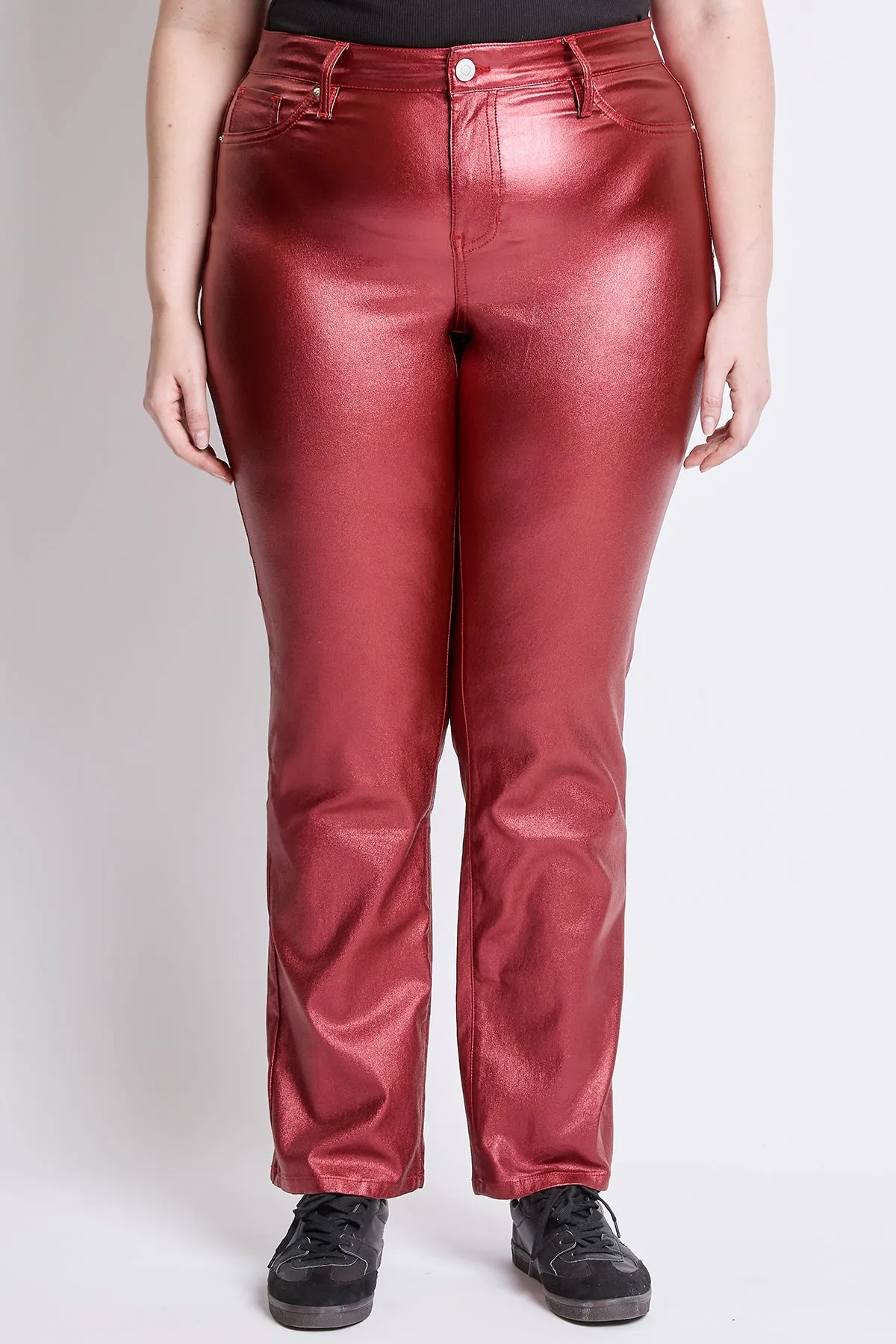 Women's Plus Hyperstretch High Rise Straight Leg Metallic Pant, Red Wine sold by YMI product image thumbnail 2