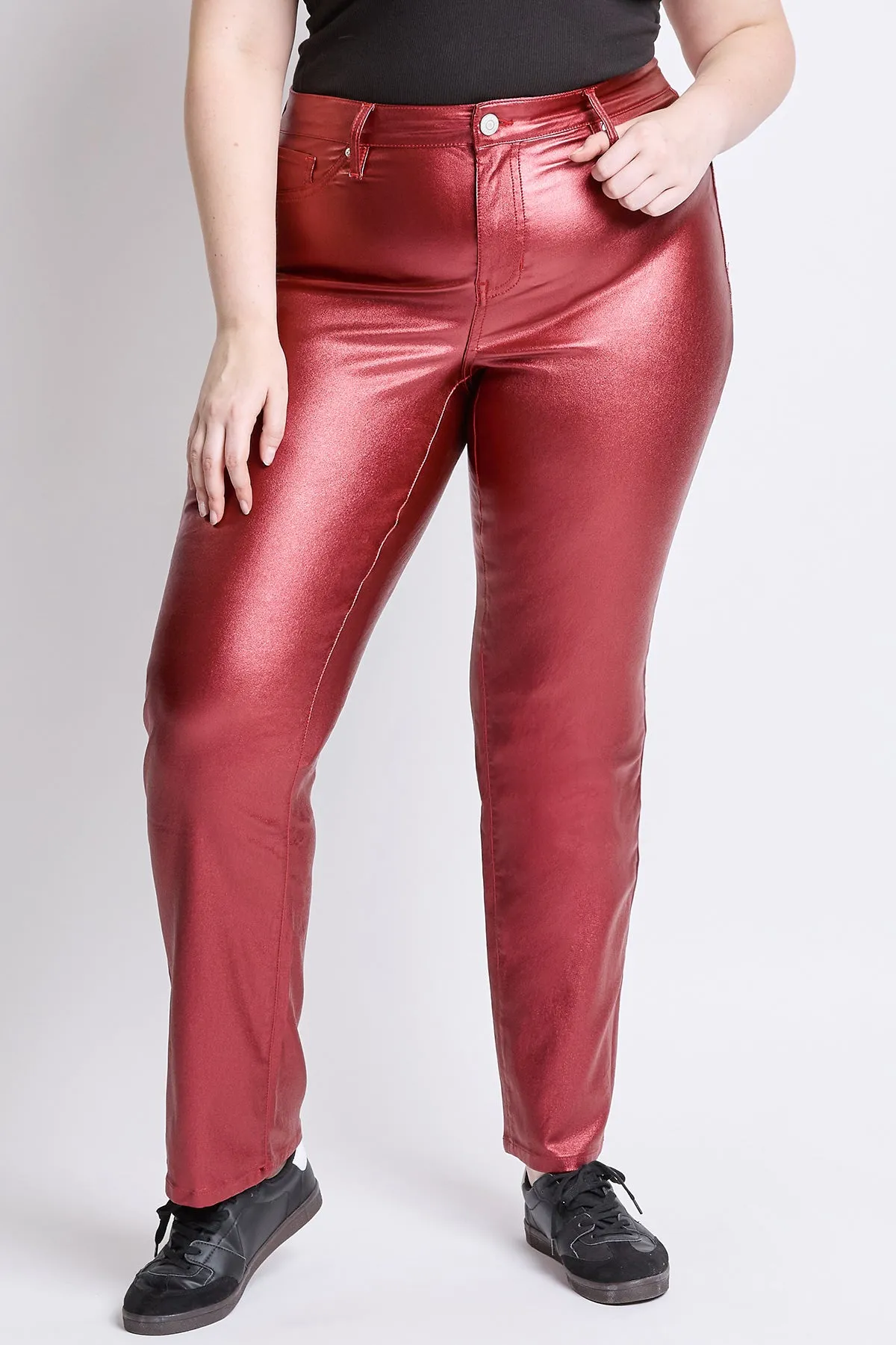 Women's Plus Hyperstretch High Rise Straight Leg Metallic Pant, Red Wine sold by YMI product image thumbnail 3