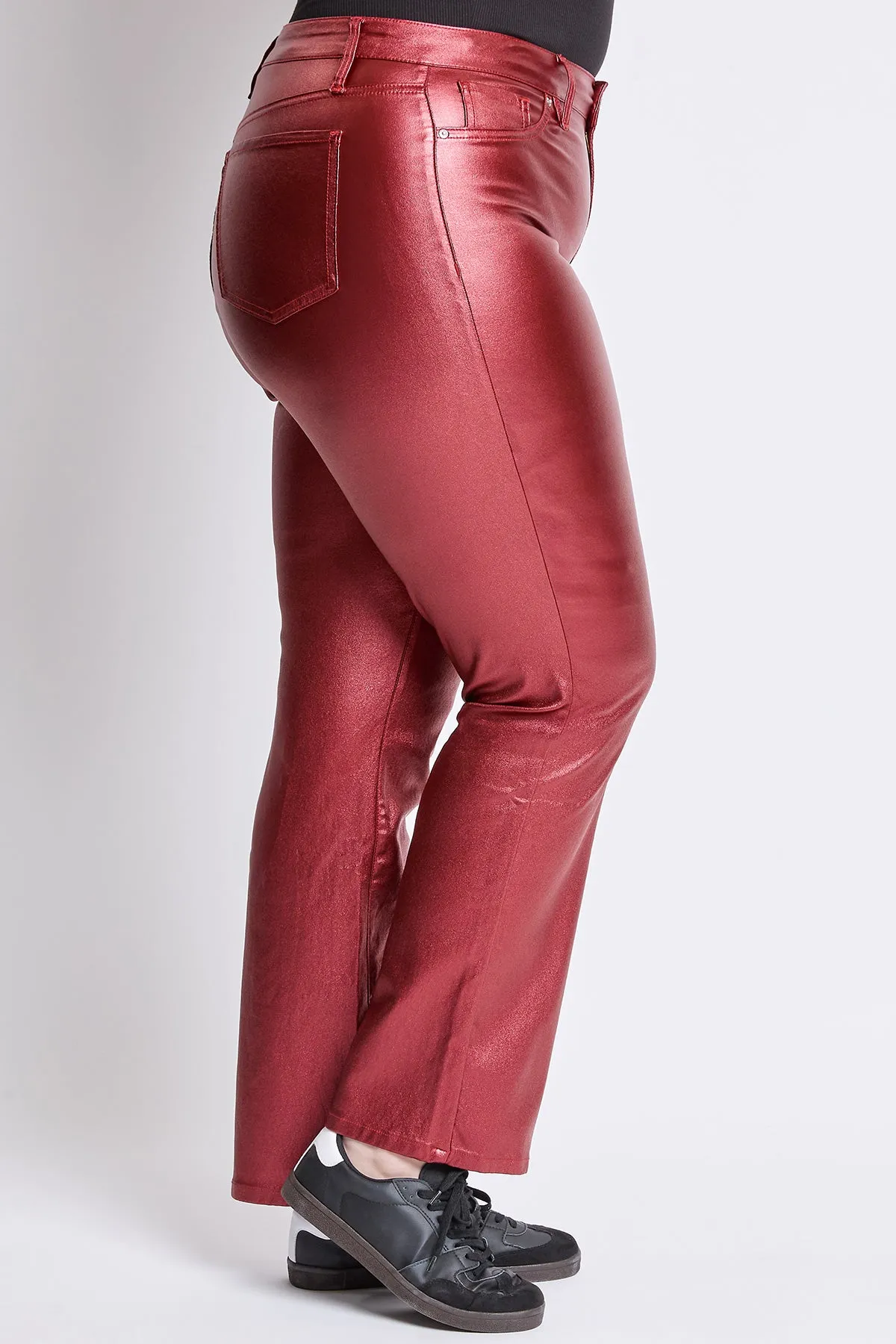 Women's Plus Hyperstretch High Rise Straight Leg Metallic Pant, Red Wine sold by YMI product image thumbnail 4