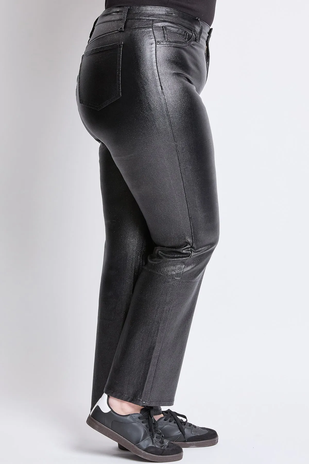 Women's Plus Hyperstretch High Rise Straight Leg Metallic Pant, Black sold by YMI product image thumbnail 4
