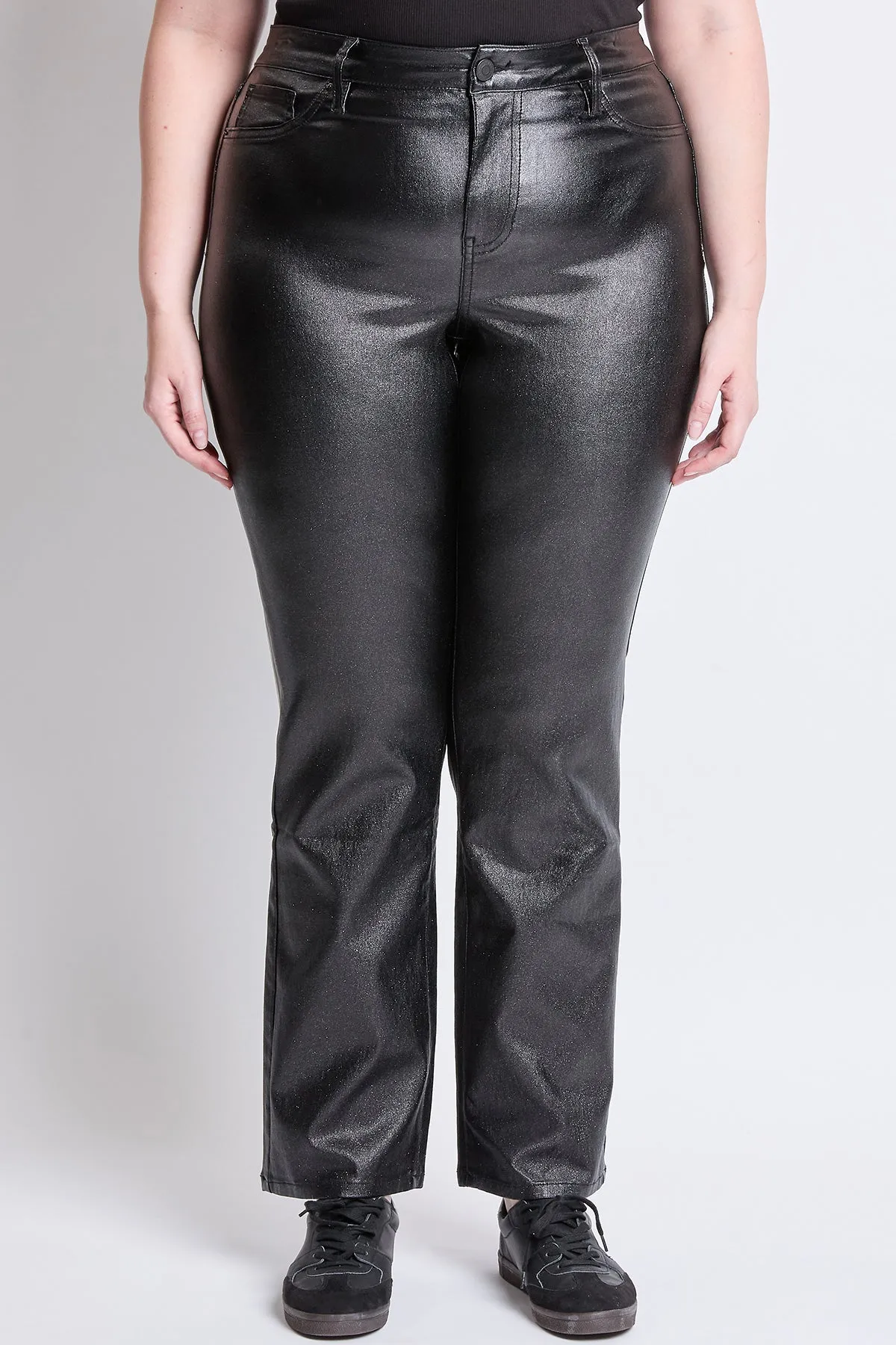 Women's Plus Hyperstretch High Rise Straight Leg Metallic Pant, Black sold by YMI product image thumbnail 3